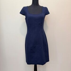 Tribute Heni Neman Women M Navy Blue Cap Sleeve Square Neck Sheath Dress Career